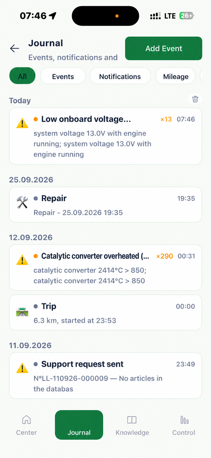 Event log in the app
