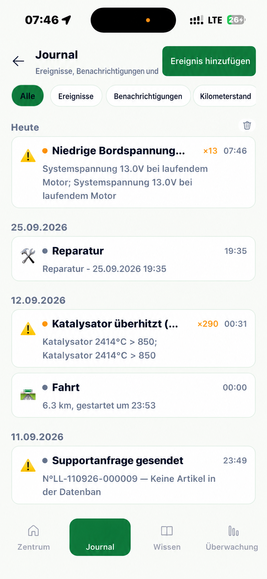 Ereignisprotokoll in der App