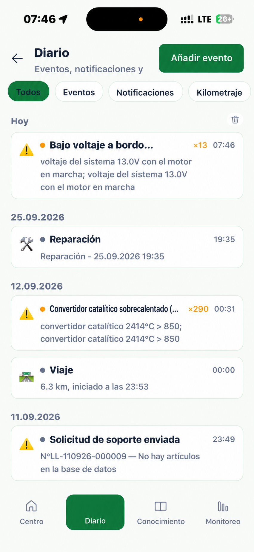 Registro de eventos en la aplicación